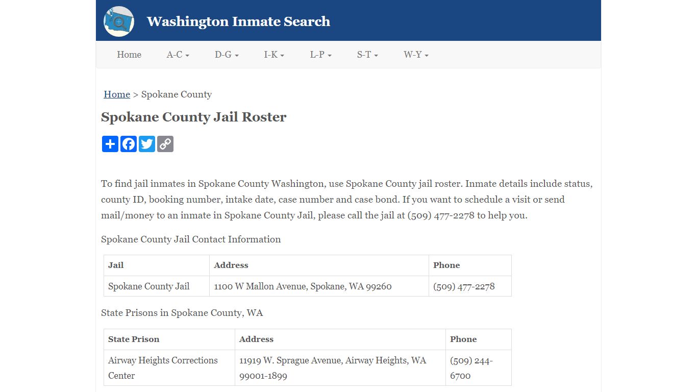 Spokane County Jail Roster - Washington Inmate Search